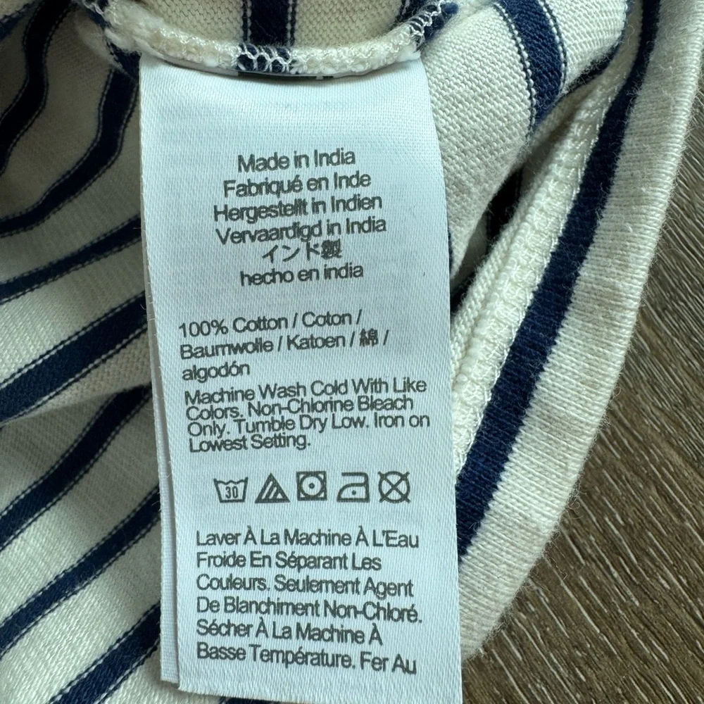 J. Crew top. White with blue stripes and gold buttons. Women’s size medium.